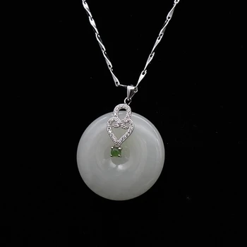 

Natural JADESt pendant, carved white doughnut pendant, 925 silver necklace, beautiful girl, children's style gift.