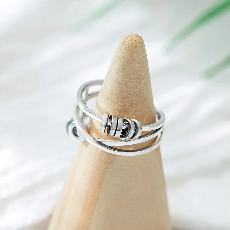 

Fengxiaoling New Fashion Real 925 Sterling Silver Multi-layer Rotate Small Circle Irregular Rings For Women Jewerly Gift