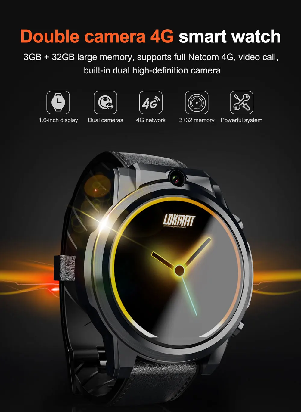 Lokmat X360 4G LTE Smartwatch 3GB32GB MT6739 Android 7,1 Bluetooth gps 1," сенсорный экран 5.0MP Видеозвонок 620 мАч умные часы для мужчин