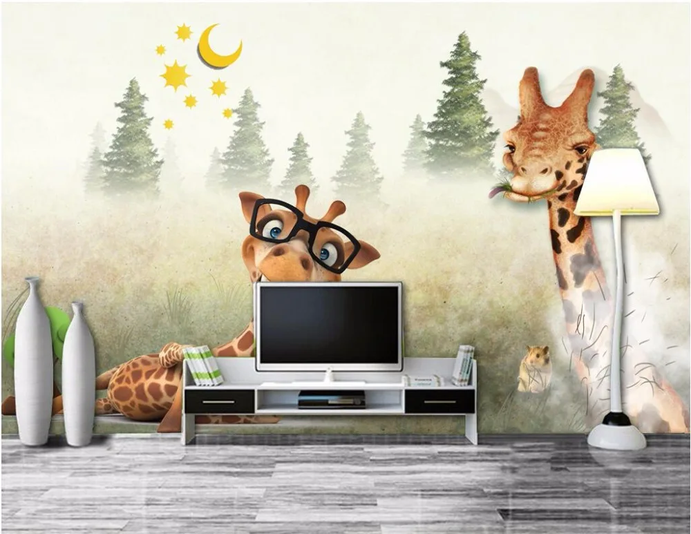 

3d wallpaper custom photo mural Cartoon forest giraffe animal room decoration painting 3d wall murals wallpaper for walls 3 d