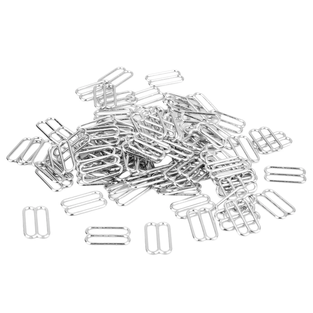 200pcs Silver Metal Bra Strap Adjuster Sliders/Hooks Lingerie Sewing Crafts 14mm
