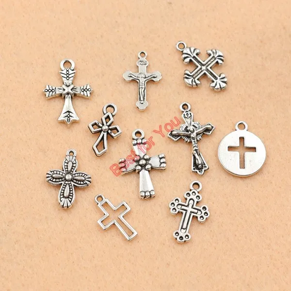 10 шт. тибетские посеребренные подвески в виде креста|mix tibetan silver|cross charm pendantcharm pendant