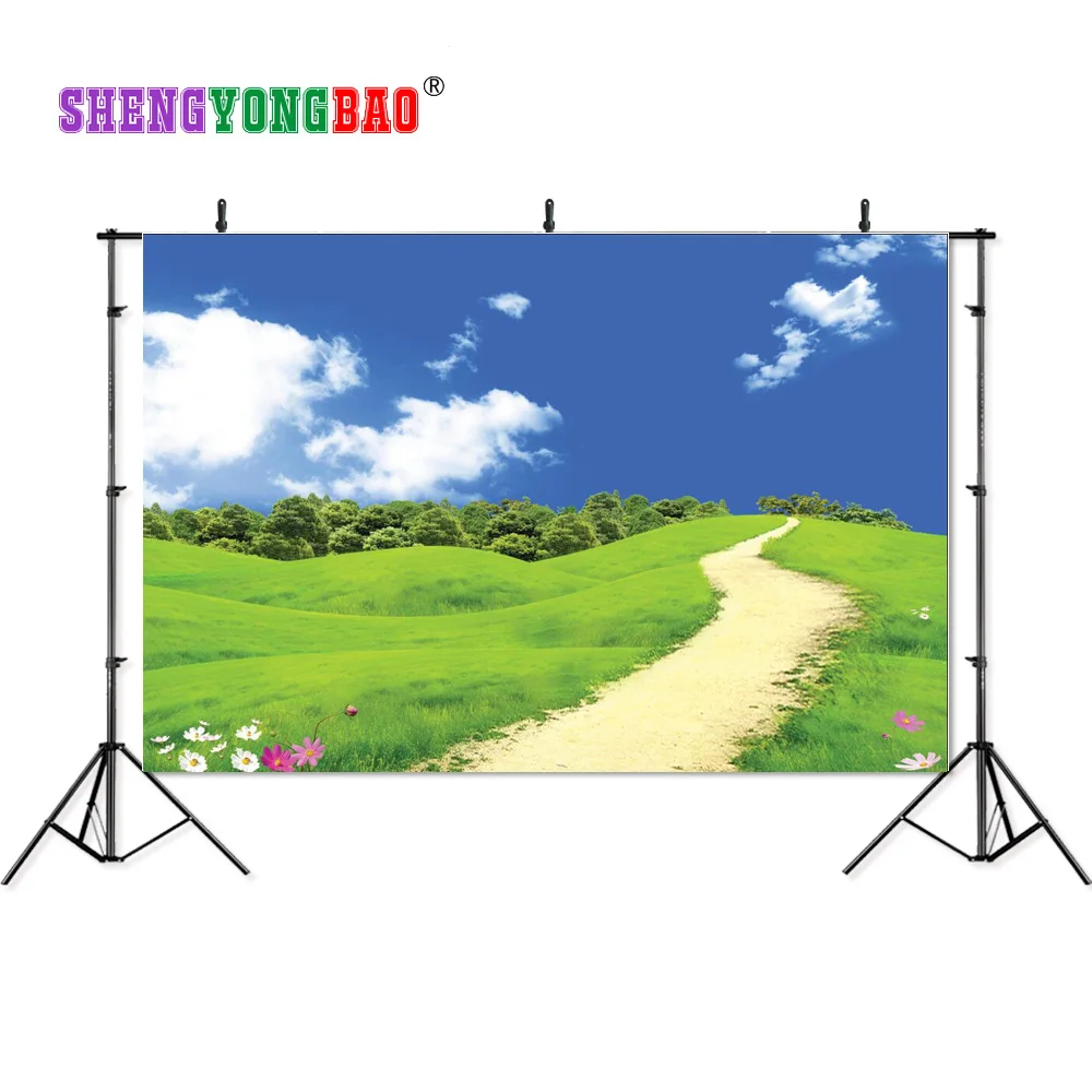 

SHENGYONGBAO Vinyl Photography Backdrops Props Blue sky and white cloud forest theme Photo Studio Background SML-0025