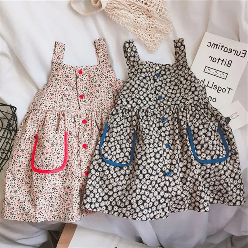 

Lovely Children Summer Girls Cotton Cute Floral Print Bottoming Sleeveless Sling Sweet Princess Dress 1-7Y Toddler Girl Clothes