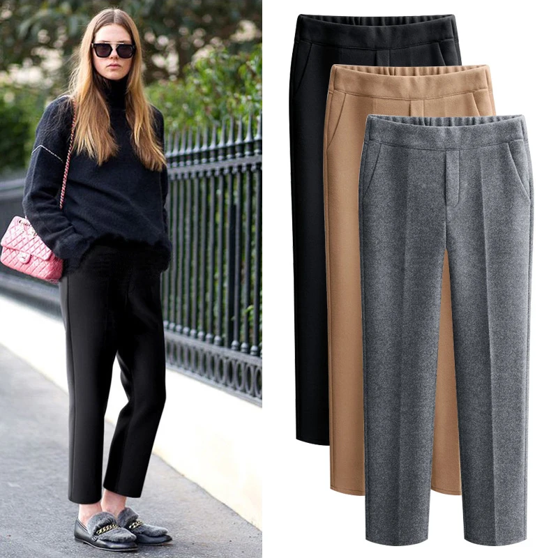 

Plus Size 5XL Pantalones 2019 Autumn Winter Korean Fashion Woman Wool Trousers Harem Pants Pantalon Femmes Calca Roupas Feminina