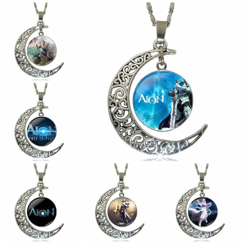 Серебряный цвет стекло кабошон с выдалбливают подвеска в форме Луны чокер