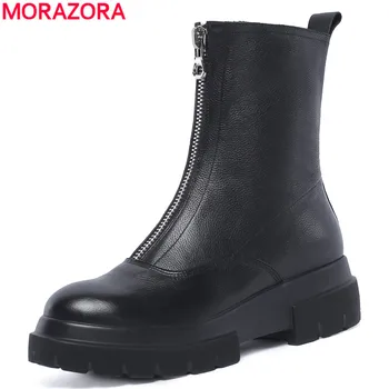 

MORAZORA Plus size 34-42 New high quality genuine leather ankle boots for women zipper autumn winter platform boots female shoes