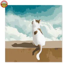 Рисовать на ткани цифровая живопись длиннохвостый кошачий взгляд на небо кошачий(вид сзади