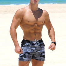 Летние Новые мужские пляжные шорты, большие размеры, камуфляжные плавки, хлопковые повседневные синие шорты с карманами и эластичной резинкой на талии