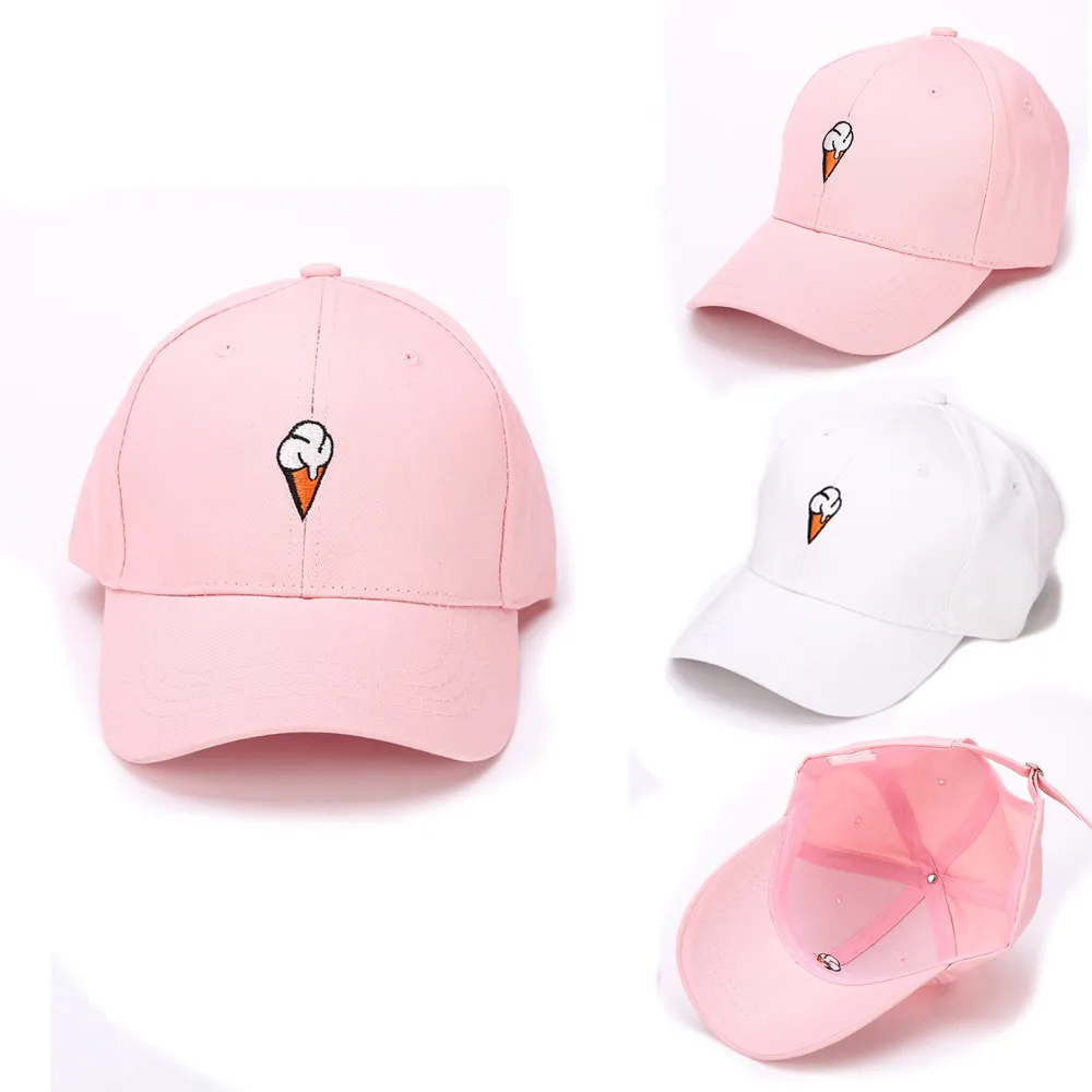 

Men Women Peaked Hat HipHop Curved Strapback Snapback tennis Cap adjustable sports hat Ice cream embroidery Adjustable hats