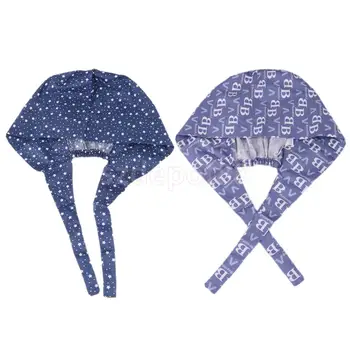 

2 Pieces Lace Up Cotton Medical Cap Surgical Hat Bouffant Scrub Cap