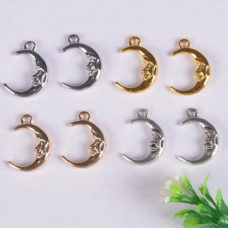 

50pcs 15*22MM Zinc Alloy gold silver color moon simple Charm Necklace Pendant DIY Fashion Jewelry For Women&Men