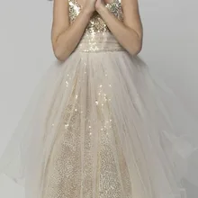 Милые вечерние платья с золотыми пайетками для девочек; пышные платья для девочек; Новые Вечерние платья из тюля с цветочным узором для девочек