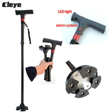 Cleye Professional Old Man Walking Stick Smart Folding Elderly Cane Four Feet Non-slip with Lights Ultra Light Crutch for Aged