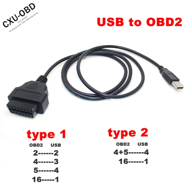 OBDII Charging Cable USB Car Charger Power Adapter OBD2 16pin Port  Connector Direct Link Car Charger for GPS