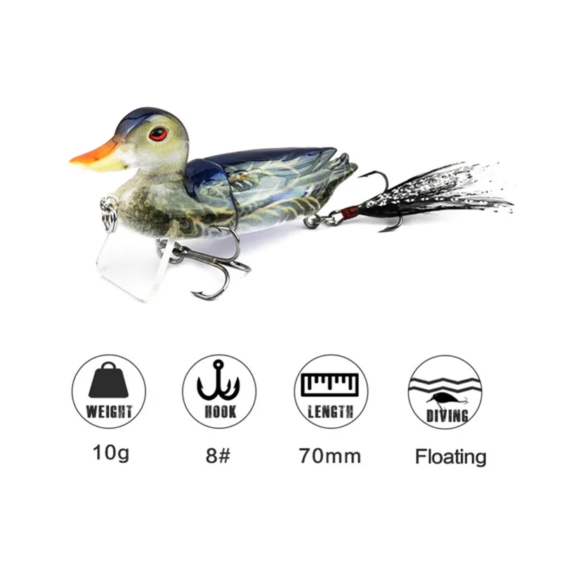 

3D Artificial Duck Bait Floating Bait Floating Bait With Hooks Hard Fishing Wobblers Lure Topwater Fishing Lure