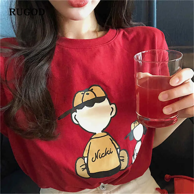 

RUGOD 2019 New clothing Cartoon print tshirt cotton O-neck t shirt women Loose Korean version roupas feminina