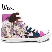 Вэнь Дизайн Пользовательские Ручная роспись парусиновая обувь Diabolik Lovers Для Женщин Девочек Фиолетовый высокие холщовые кроссовки для подарков