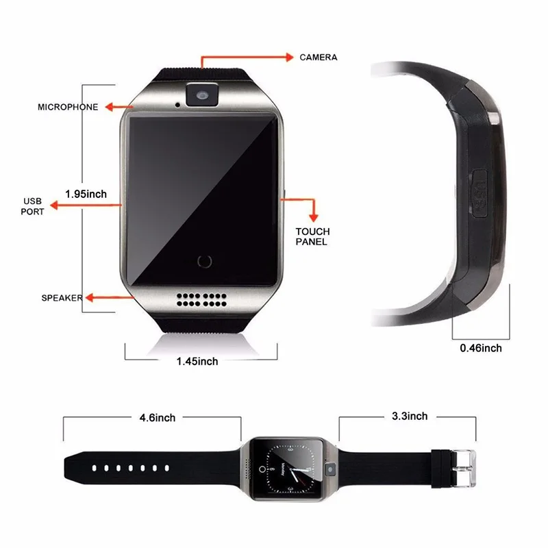 Смарт-часы Q18 арочная поверхность Сенсорный экран камеры SIM карта TF Bluetooth Смарт-часы телефон для Android, 20 шт./партия DHL