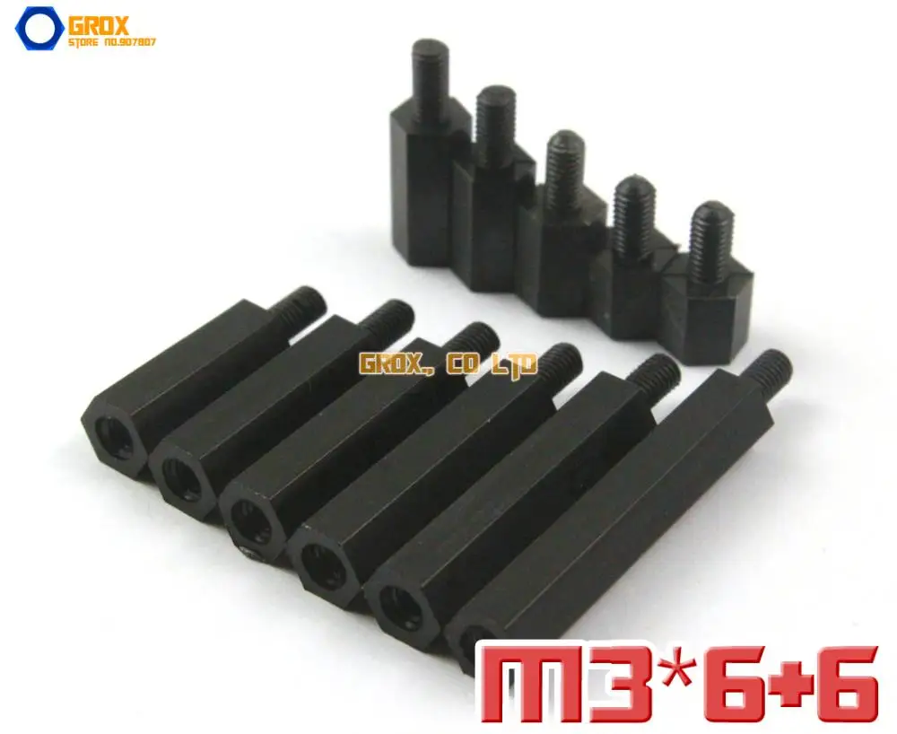 

200 шт., черная нейлоновая материнская плата M3 x 6 + 6 мм
