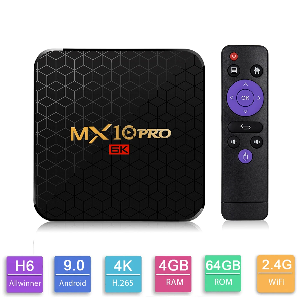 

Android 9.0 TV Box MX10 PRO 4GB RAM 32GB/64GB Allwinner H6 64bit Quad Core 6K Media Player 2.4G WiFi USB3.0 Set Top Box