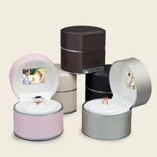 Round PU Leather Ring Display font b Box b font Rotate font b Music b font
