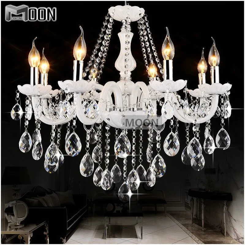 8 lights Modern White Crystal Chandelier Light Elegant Cristal Lustres