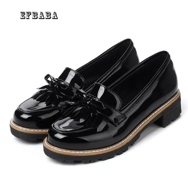

Efbaba Sewing Ladies Branded Shoes Square Heel Women Shoes High Heel Lace-up Platform Shoes Women Fashion College Ladies Shoe
