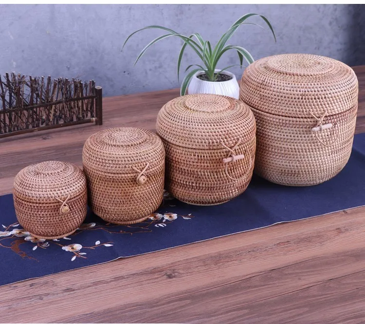 Rattan Weave Food Container Storage Box Handmade Organizer Kitchen Breathable Cans For Bulk Products Banks Jars Caps Jug Lock