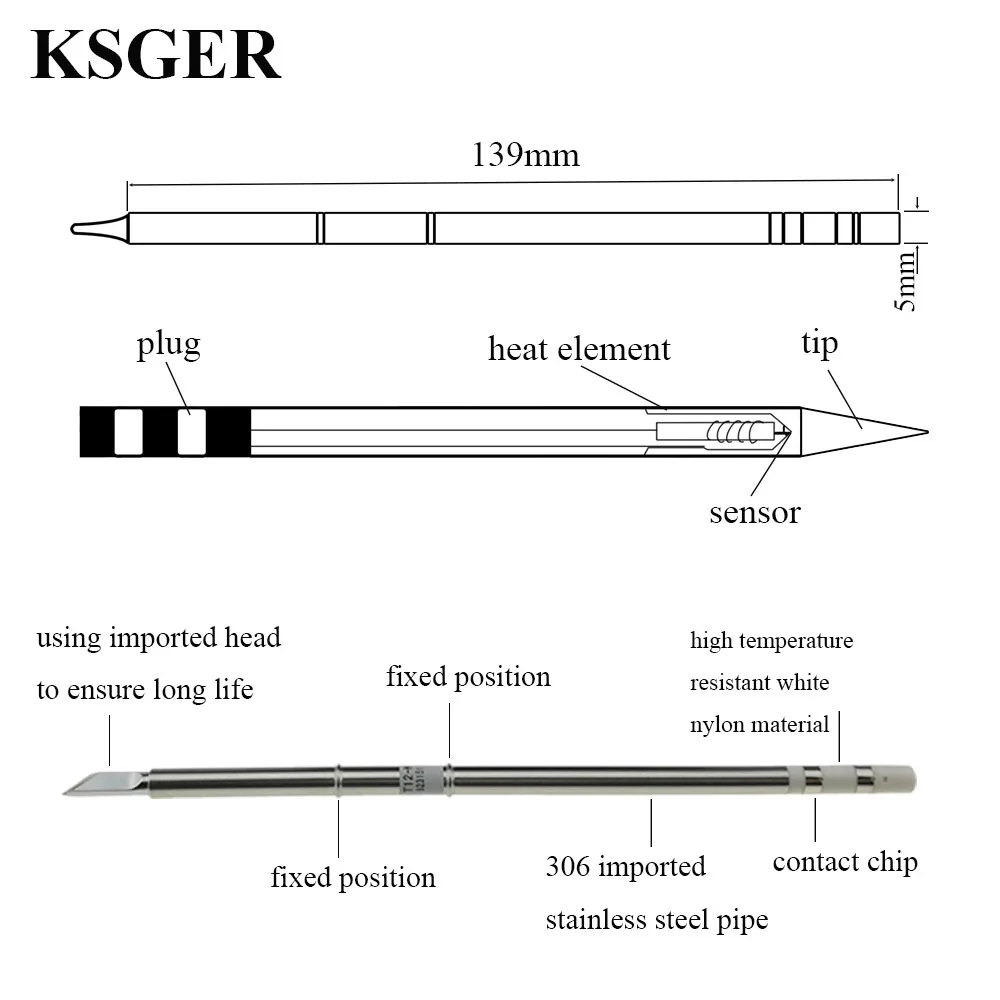 KSGER T12-KU BC2 XA High-grade T12 Black DIY Welding Tips Soldering Iron For FX951 STM32 OLED/LED Soldering Station 7S Melt Tin