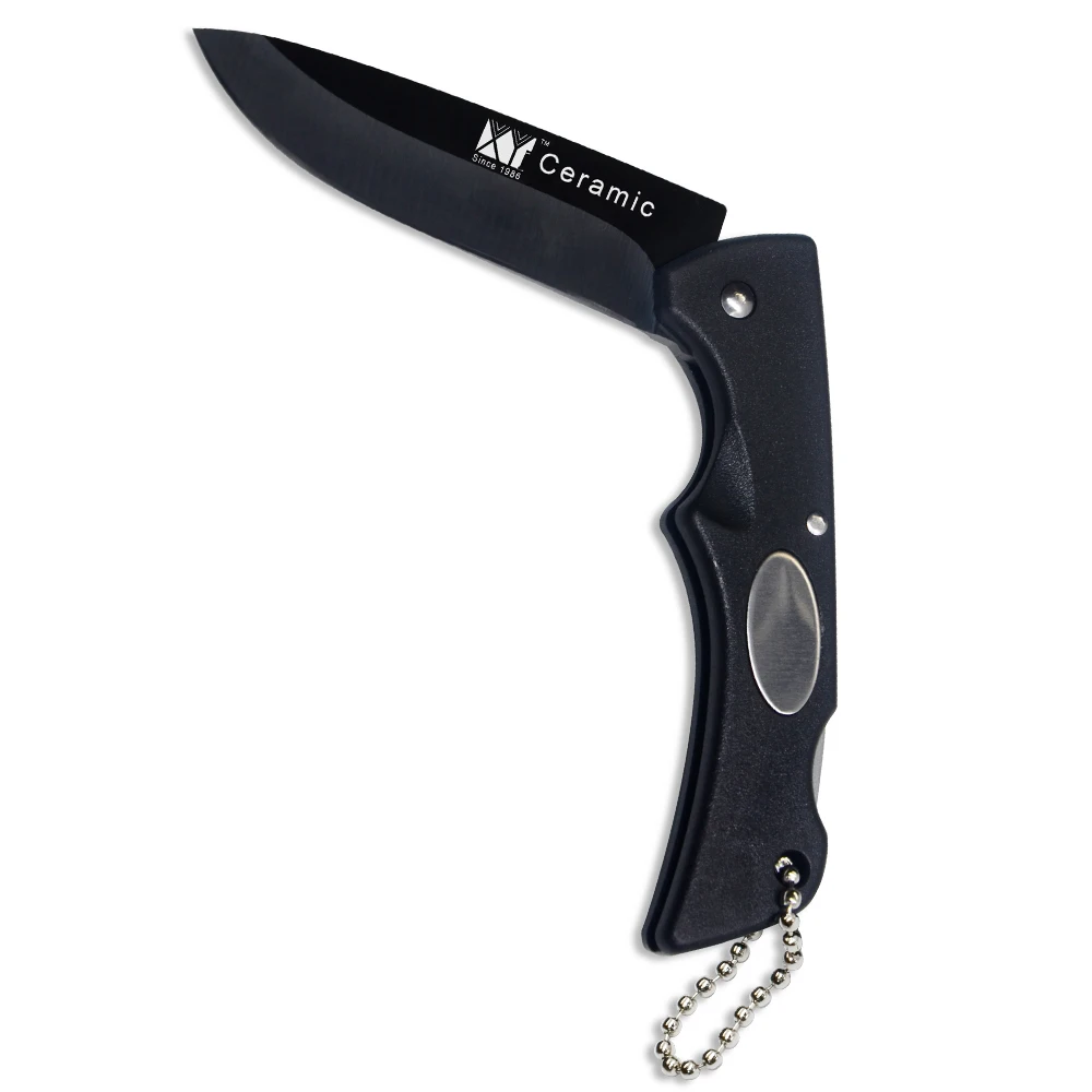 XYj Merek Hitam Menangani Lipat Pisau Keramik Buatan Tangan Berkemah