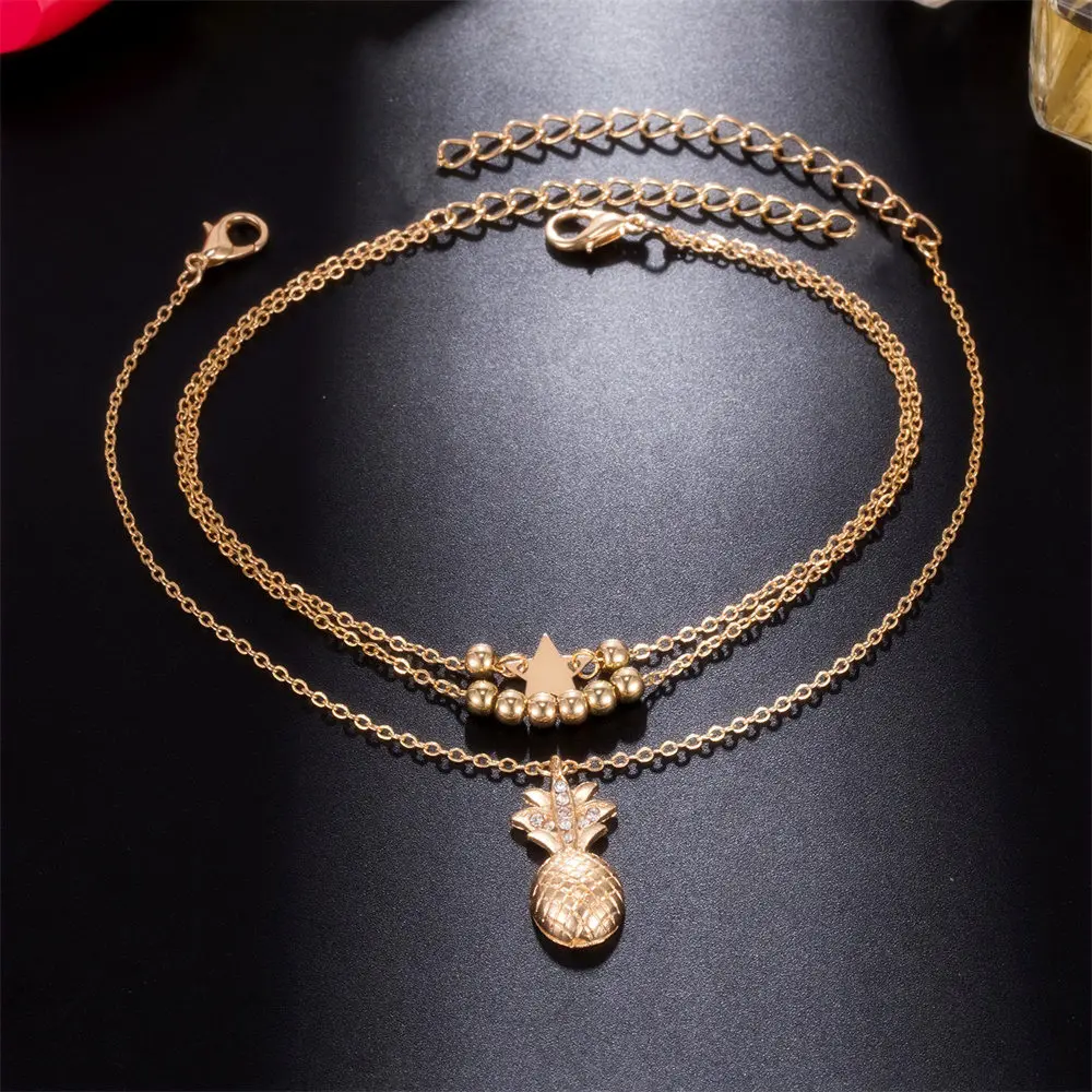 Summer Fashion Crystal Pineapple Anklets Female Barefoot Crochet Sandals Foot Jewelry Bead Ankle Bracelets For Women Leg Chain