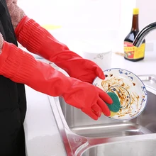 Женские гибкие удобные резиновые перчатки для мытья посуды, длинные перчатки для домашней кухни, силиконовые перчатки для чистки