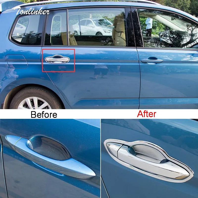 

Tonlinker Cover case Sticker For Volkswagen Touran L 2016-18 Car styling 8pcs ABS Chrome Exterior Door Handle/Bowl Cover sticker