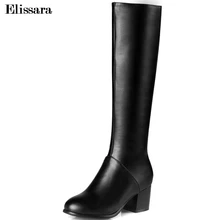 Elissara/женские сапоги до колена на среднем каблуке женская зимняя обувь женские сапоги на молнии с круглым носком размера плюс 33-44