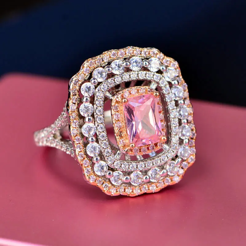 SINZRY Брендовое большое блестящее кольцо на палец с фианитами, новое модное розовое свадебное кольцо с фианитами для женщин