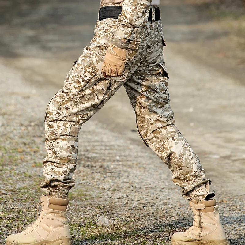 Армейские штаны охотничьи мужские камуфляжные военные брюки карго спецназа тактические брюки для улицы альпинистские штаны наколенники