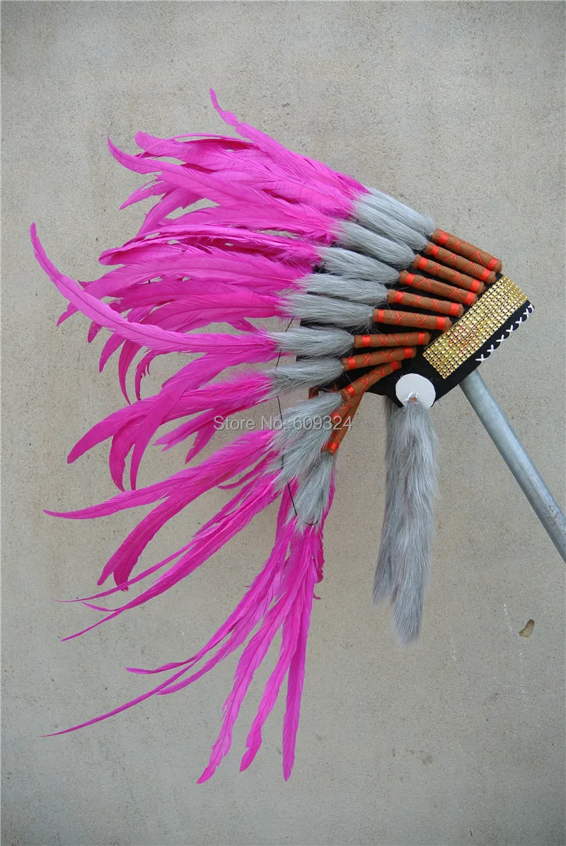 

Hot Pink Indian Feather headdress handmade feather costumes feather headdress indian war bonnet american costume