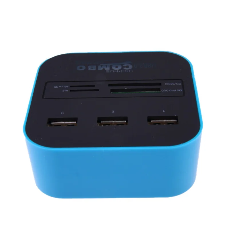 Универсальный usb-хаб с 3 портами, многоразветвитель, комбинированный для ПК, ноутбука, Поддержка Micro TF, SD, M2, MS, SDHC, MMC, usb-хаб 2,0 - Цвет: Синий