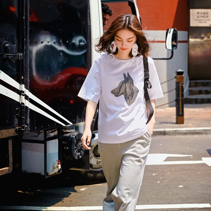 

2019 fashion spring summer cotton T-shirt women casual loose tee simple white color korean version formal tees