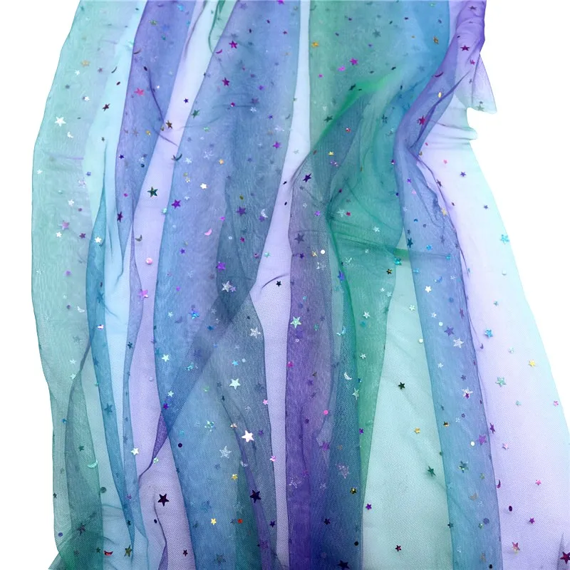 1,6*4 м Градиент Радуга Звезды Луна блесток сетчатая ткань DIY сценическая одежда Свадебная вечеринка Декор принцесса юбка кукла декоративный подарок
