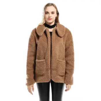 

2018 autumn and winter new BF style thickening imitation fur coat women Lamb Fur cardigan fashion casual jacket
