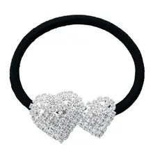 HTHL! посеребренный 2 сердца горный хрусталь Эластичный волос галстук хвост держатель