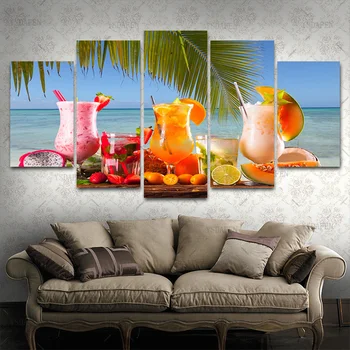 

Modular Pictures Beach Sea Milkshakes Coconut Modern Canvas Painting On The Wall Pictures For Kitchen Room 5 Pieces Free Ship
