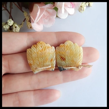 

Wholesale Semi-precious stones Jewelry accessories Natural Amazonite carved Feather Earring set,25x22x5mm,9.3g