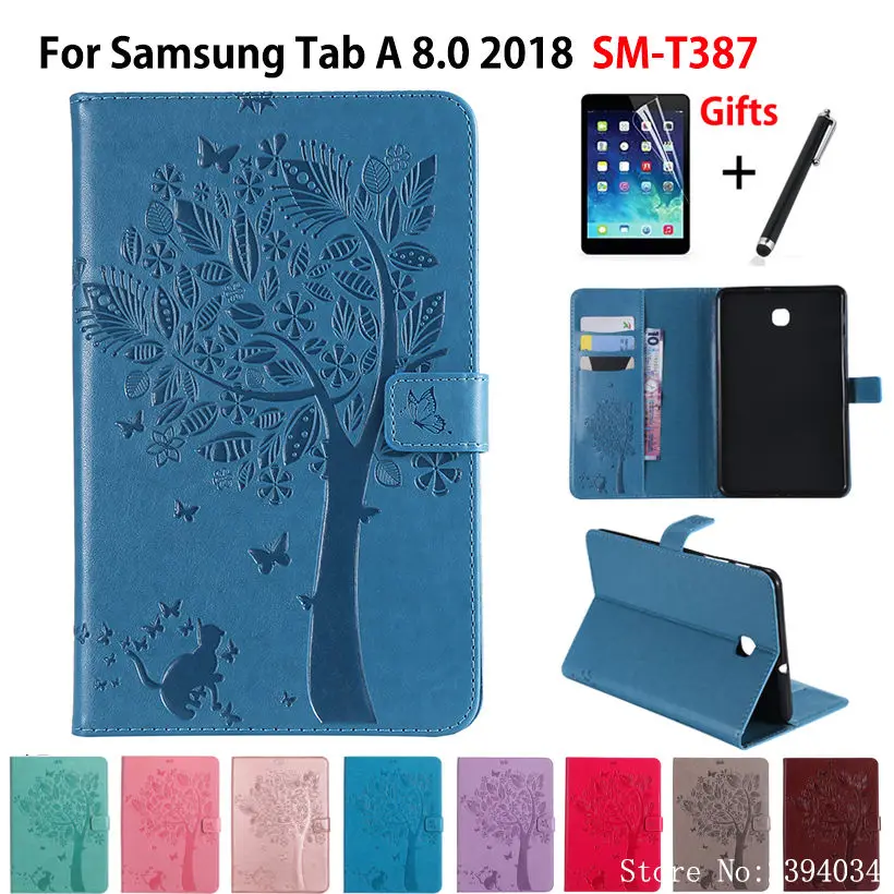 Чехол для Samsung Galaxy Tab 8,0 SM-T387 T387 T387V 2018 8,0 "чехол принципиально планшеты кошка дерево узор стенд в виде ракушки + стилусы плёнки