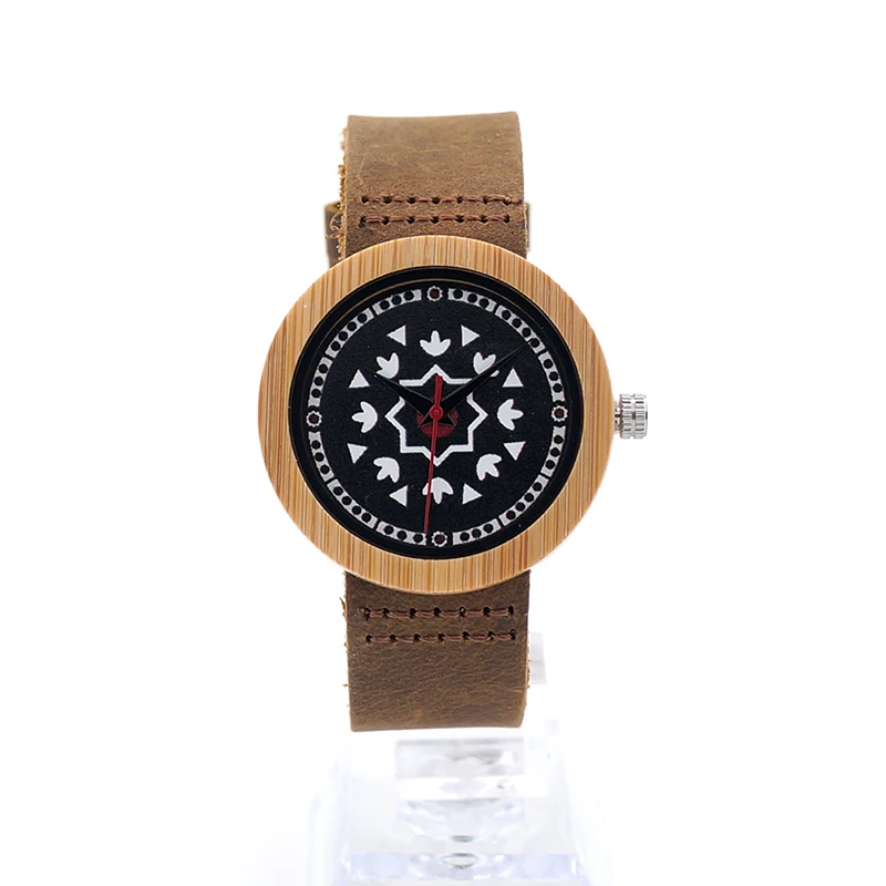 

BOBO BIRD Handmade Natural Bamboo Wooden Watch with Genuine Leather Strap Japanese Quartz Movement Watches