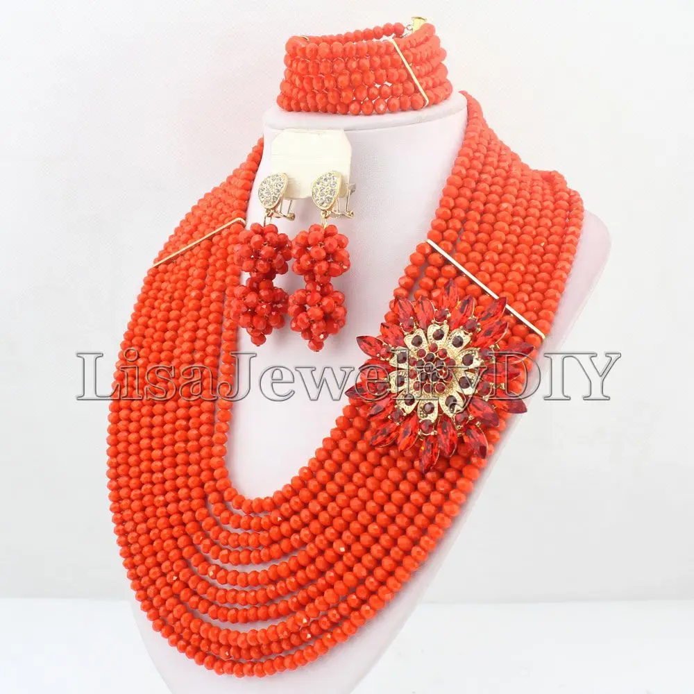 

2019 Perfect Jewelry Sets Nigeria Wedding African Beads Crystal Bridal Jewelry Sets Costume Jewelry African Jewelry Set HD3973