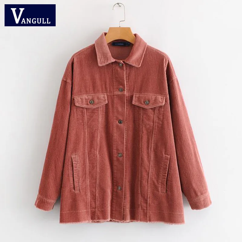 VANGULL Женская винтажная Вельветовая куртка большого размера, пальто, новая мода, пуговицы, карманы, свободные, с кисточками, пальто для женщин, элегантная верхняя одежда