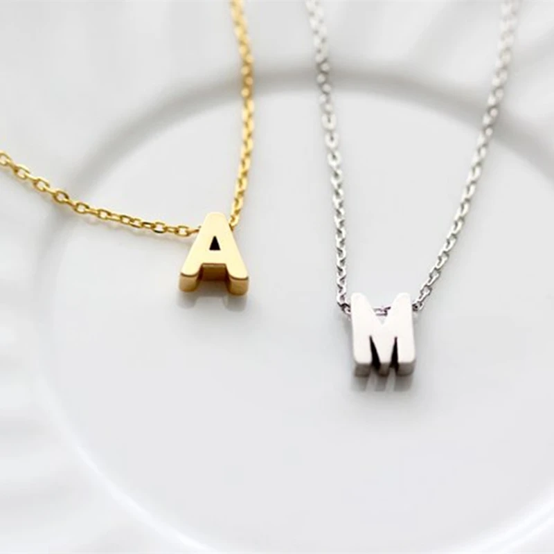 Silver Color Custom Uppercase Block Letter Necklace For Women 